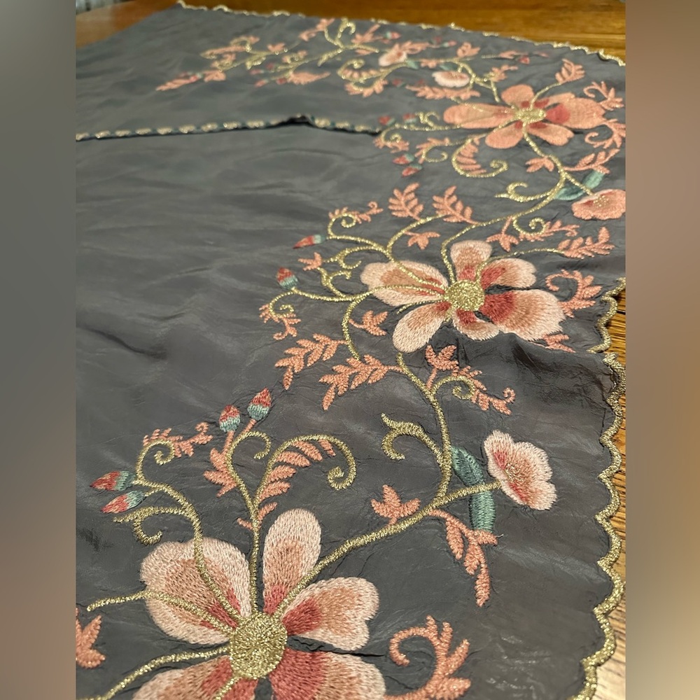 RARE FIND! Johnny Was Gray Floral Embroidered Top/ Poncho with Gold Trimmings